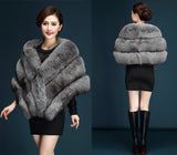 Elfjoy Luxury Faux Fox Fur Long Shawl Cloak Cape Wedding Dress Party Coat for Winter