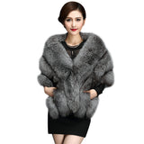 Elfjoy Luxury Faux Fox Fur Long Shawl Cloak Cape Wedding Dress Party Coat for Winter