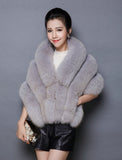 Elfjoy Luxury Faux Fox Fur Long Shawl Cloak Cape Wedding Dress Party Coat for Winter
