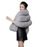 Elfjoy Luxury Faux Fox Fur Long Shawl Cloak Cape Wedding Dress Party Coat for Winter