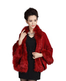 ELFJOY Luxury Bridal Faux Fur Cashmere Wool Shawl Cloak Cape Wedding Dress Party Coat for Winter