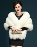 Elfjoy Luxury Faux Fox Fur Long Shawl Cloak Cape Wedding Dress Party Coat for Winter