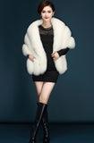 Elfjoy Luxury Faux Fox Fur Long Shawl Cloak Cape Wedding Dress Party Coat for Winter
