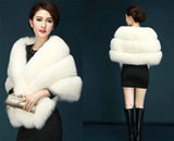 Elfjoy Luxury Faux Fox Fur Long Shawl Cloak Cape Wedding Dress Party Coat for Winter