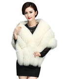 Elfjoy Luxury Faux Fox Fur Long Shawl Cloak Cape Wedding Dress Party Coat for Winter