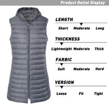 ELFJOY Women's Long Down Vest Zipper Lightweight Puffer Jackets with Hood