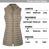 ELFJOY Women's Long Down Vest Zipper Lightweight Puffer Jackets with Hood